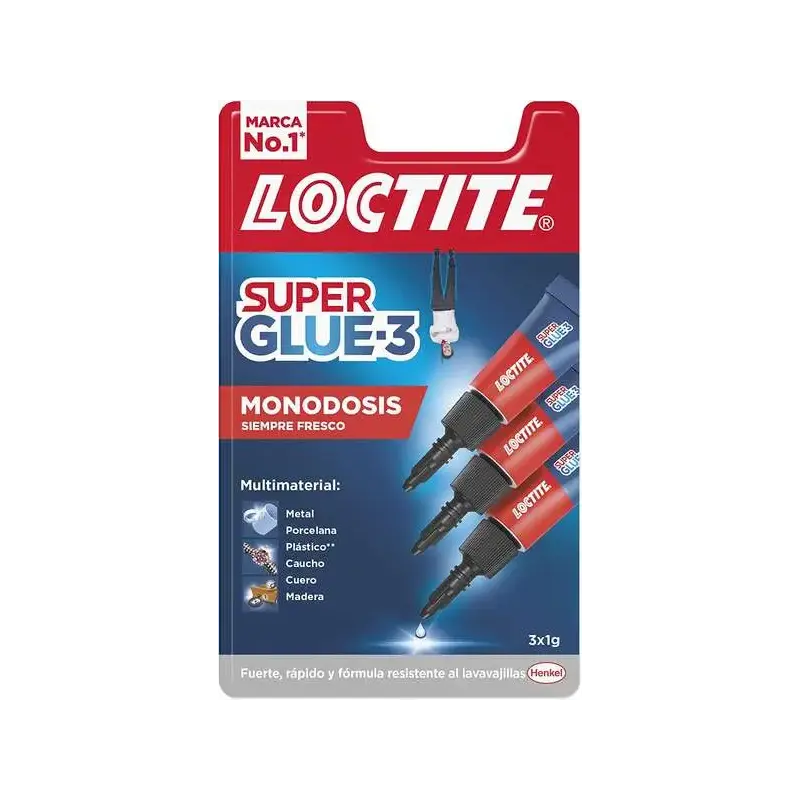 Loctite Pack de 3 Super Glue-3 Mini Trio Original - 1gr - Triple Resistencia - Adhesivo Transparente - Pegado y Fuerza Instantan