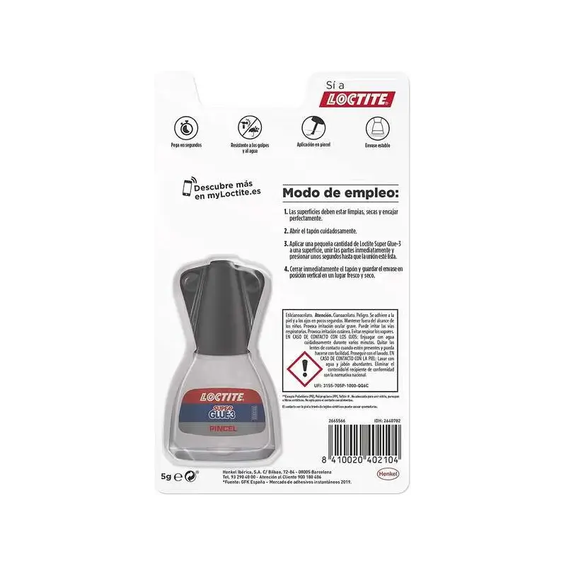 Loctite Super Glue-3 Pincel 5gr - Adhesivo Universal Triple Resistencia - Fuerza y Uso Instantaneo - 2640969/2046283/2640782/264
