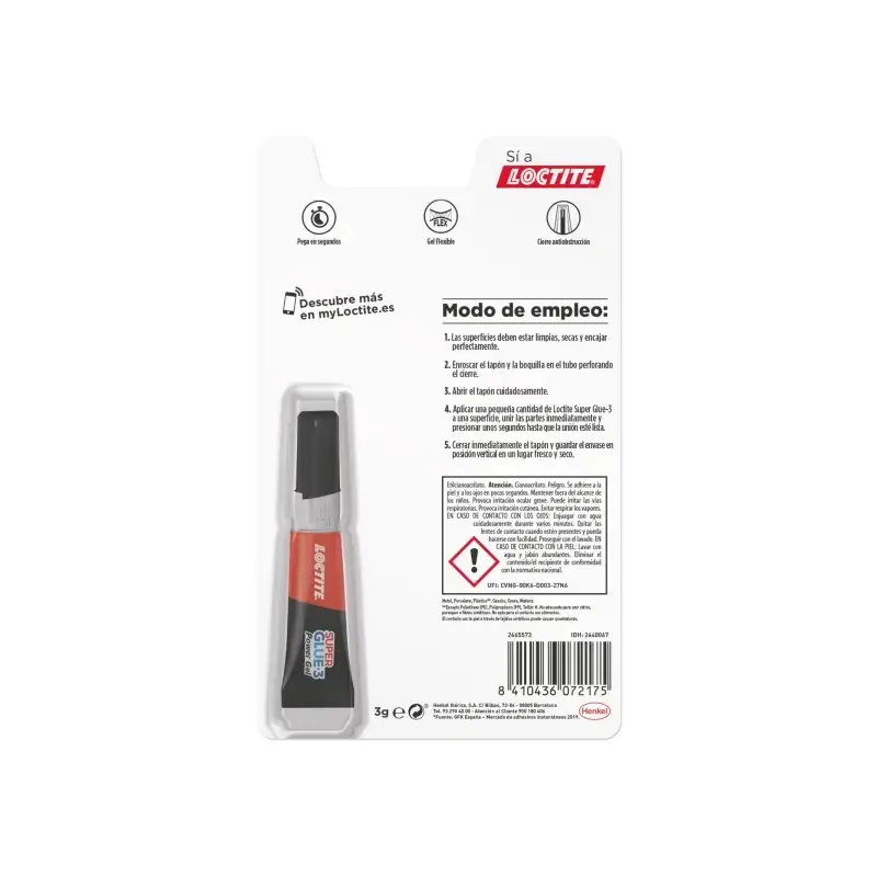 Loctite Superglue-3 Power Gel 3gr - Adhesivo Instantaneo Flexible y Extrafuerte - Formula en Gel Enriquecida con Particulas de C
