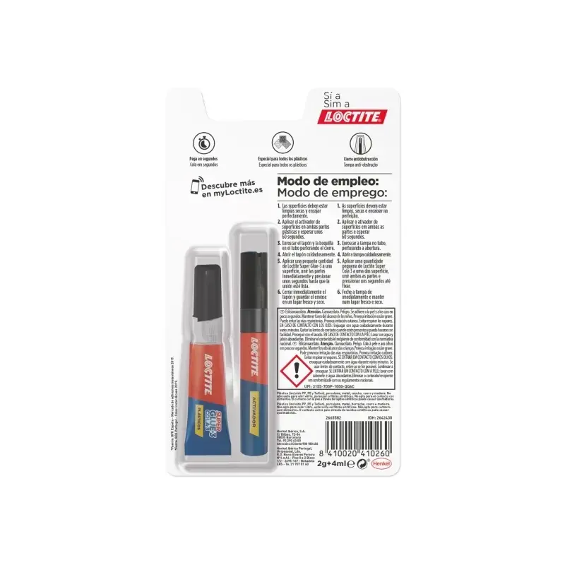 Loctite Superglue-3 Plasticos Dificiles Pegamento 2gr + Activador 4ml - Pegamento Transparente y Liquido - Formulado para Plasti