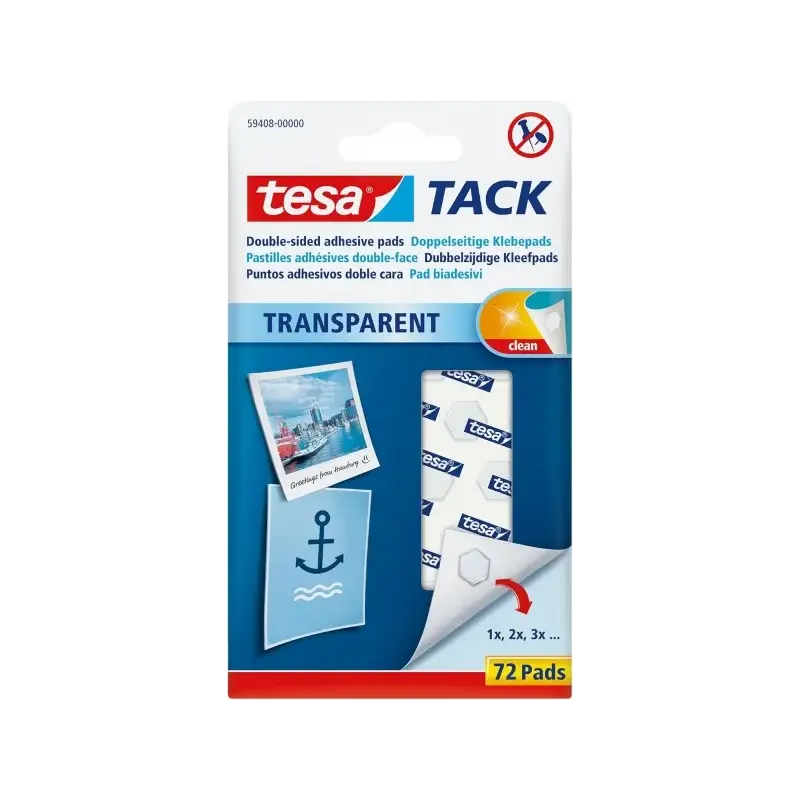 Tesa Tesatack Pack de 72 Puntos Adhesivos de Doble Cara - Fuertes y Limpias - Transparentes | Ahorro Imprimiendo