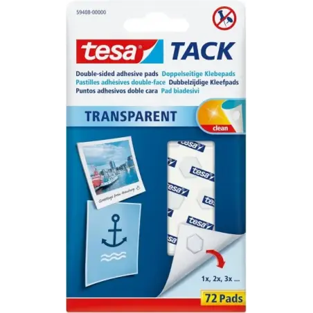 Tesa Tesatack Pack de 72 Puntos Adhesivos de Doble Cara - Fuertes y Limpias - Transparentes | Ahorro Imprimiendo
