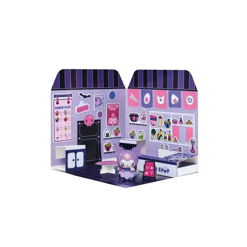 Comansi Sticker House Kuromi Ramen Shop - Incluye Figura - Stickers Lavables - Escenario Adorable - Juego Creativo | Ahorro Impr