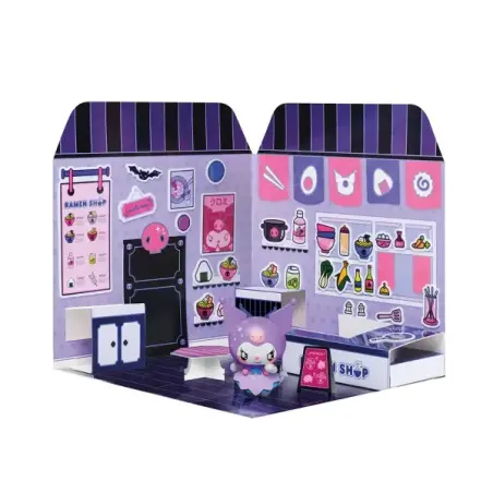 Comansi Sticker House Kuromi Ramen Shop - Incluye Figura - Stickers Lavables - Escenario Adorable - Juego Creativo | Ahorro Impr