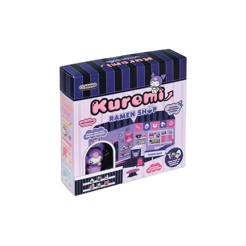 Comansi Sticker House Kuromi Ramen Shop - Incluye Figura - Stickers Lavables - Escenario Adorable - Juego Creativo | Ahorro Impr