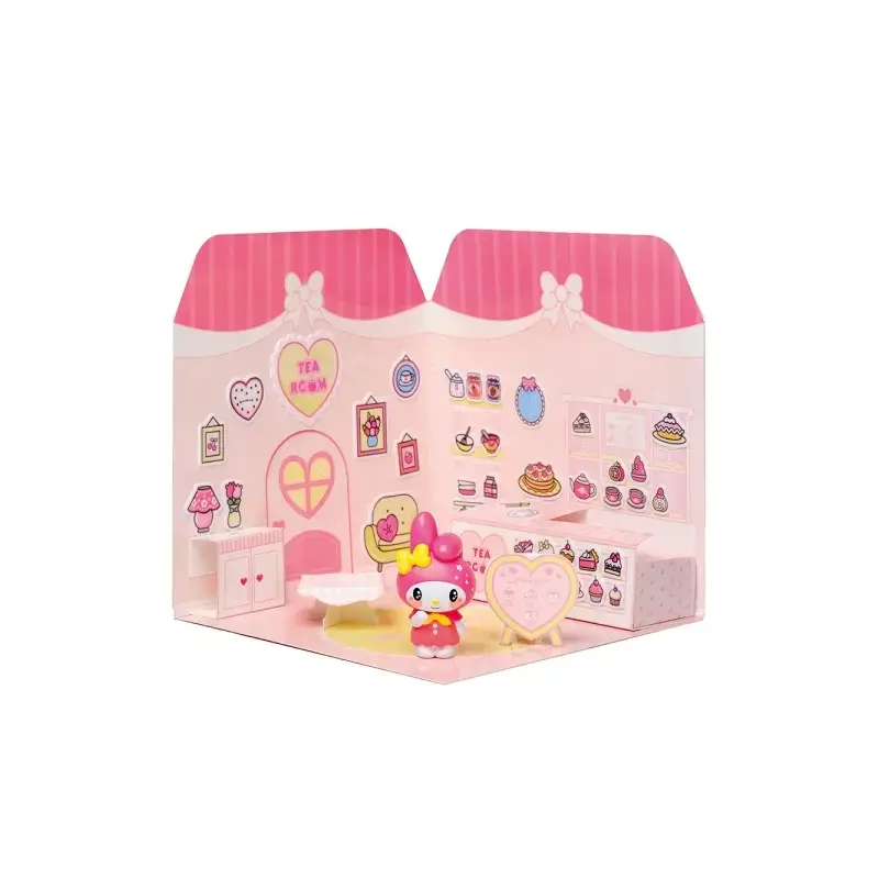 Comansi Sticker House My Melody Tea Room - Incluye Figura - Stickers Lavables - Escenario Adorable - Juego Creativo | Ahorro Imp
