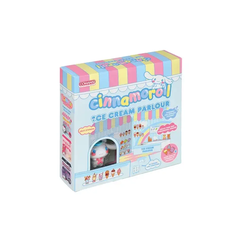 Comansi Sticker House Cinnamoroll Ice Cream Parlour - Incluye Figura - Stickers Lavables - Escenario Adorable - Juego Creativo |