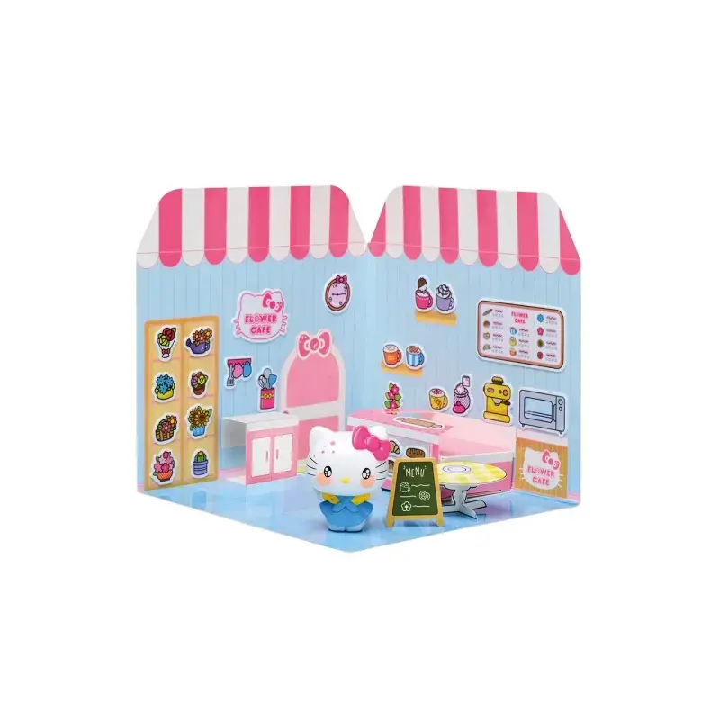 Comansi Sticker House Hello Kitty Flower Cafe - Incluye Figura - Stickers Lavables - Escenario Adorable - Juego Creativo | Ahorr