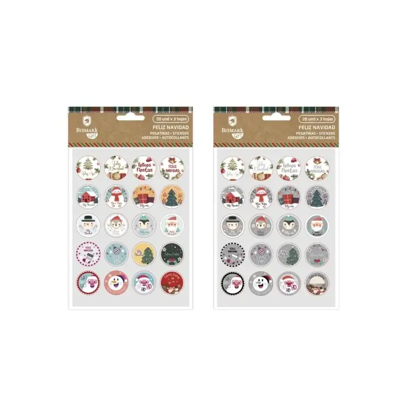 Bismark Pack de 60 Pegatinas Navideñas - Ideales para Decorar Regalos | Ahorro Imprimiendo