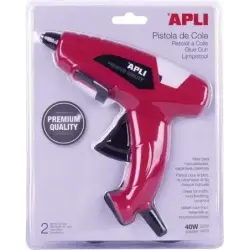 Apli Pistola de Cola Termofusible 40W para Barras de Ø11mm - Incluye 2 Barras de Cola de Ø11mm x 10cm - Color Rojo | Ahorro Impr