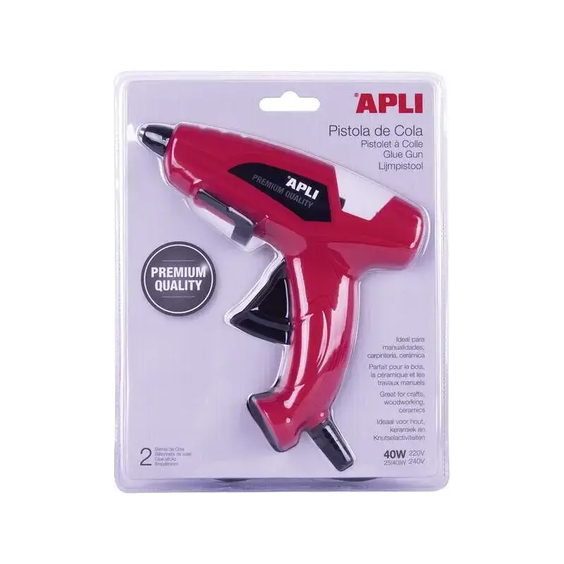 Apli Pistola de Cola Termofusible 40W para Barras de Ø11mm - Incluye 2 Barras de Cola de Ø11mm x 10cm - Color Rojo | Ahorro Impr