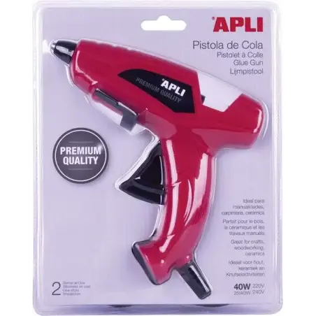 Apli Pistola de Cola Termofusible 40W para Barras de Ø11mm - Incluye 2 Barras de Cola de Ø11mm x 10cm - Color Rojo | Ahorro Impr