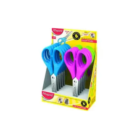 Maped Essentials Tijera Escolar Punta Redonda 13cm - Hojas de Acero Inoxidable - Mango de Plastico Simetrico - Colores Surtidos