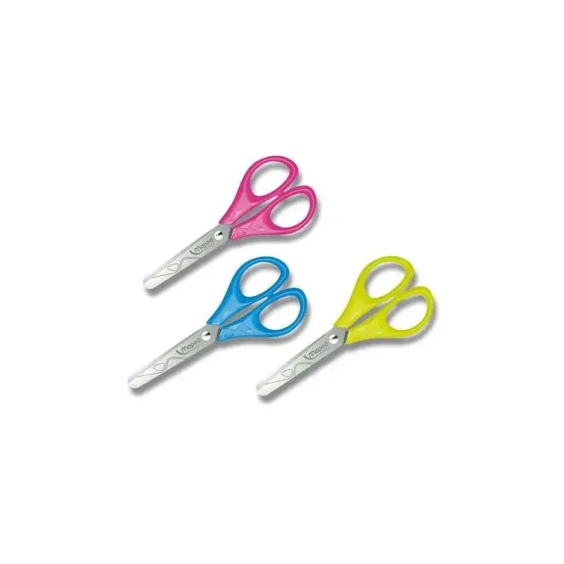 Maped Essentials Tijera Escolar Punta Redonda 13cm - Hojas de Acero Inoxidable - Mango de Plastico Simetrico - Colores Surtidos