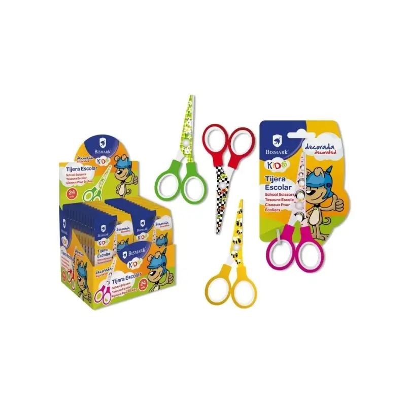 Bismark Kids Deco Tijera Escolar 13cm - Acero de Aleacion Extra - Hojas Decoradas - Mangos en Plastico - Punta Roma - 4 Diseños