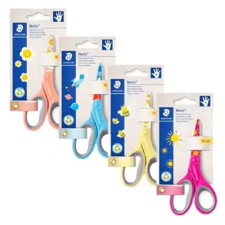 Staedtler Noris 965 Tijera Escolar 14cm - Agarre Ergonomico Suave - Cuchillas Romas - Colores Surtidos | Ahorro Imprimiendo