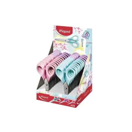 Maped Sensoft Tijera Escolar Punta Redonda 13cm - Hojas de Acero Inoxidable - Mango de Plastico Simetrico - Colores Pastel Surti