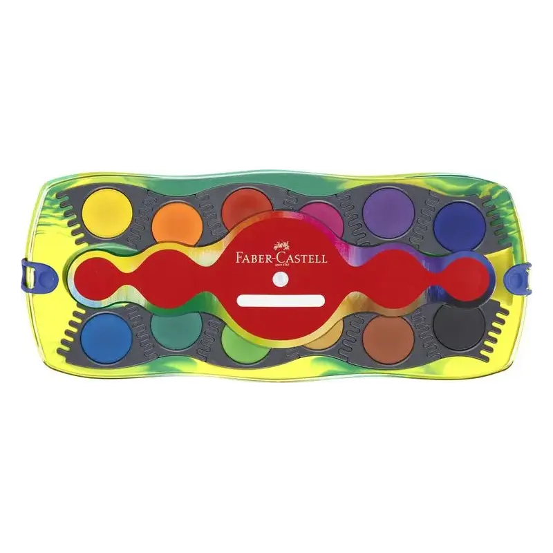 Faber-Castell Connector Dinosaurio Pack de 12 Acuarelas en Pastilla + Pintura Blanca Opaca + Pegatinas - Gran Opacidad - Facilme