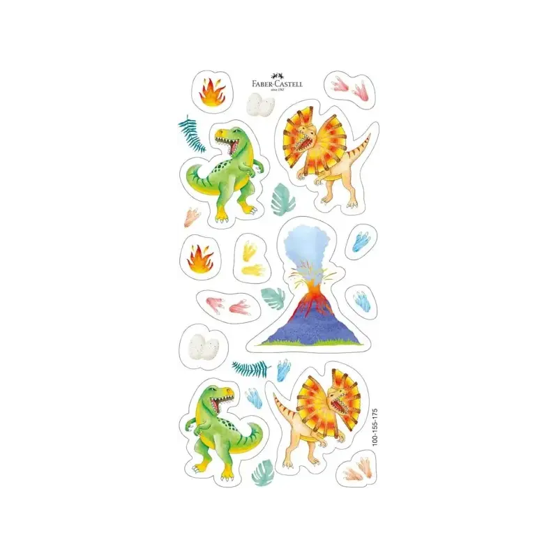 Faber-Castell Connector Dinosaurio Pack de 12 Acuarelas en Pastilla + Pintura Blanca Opaca + Pegatinas - Gran Opacidad - Facilme