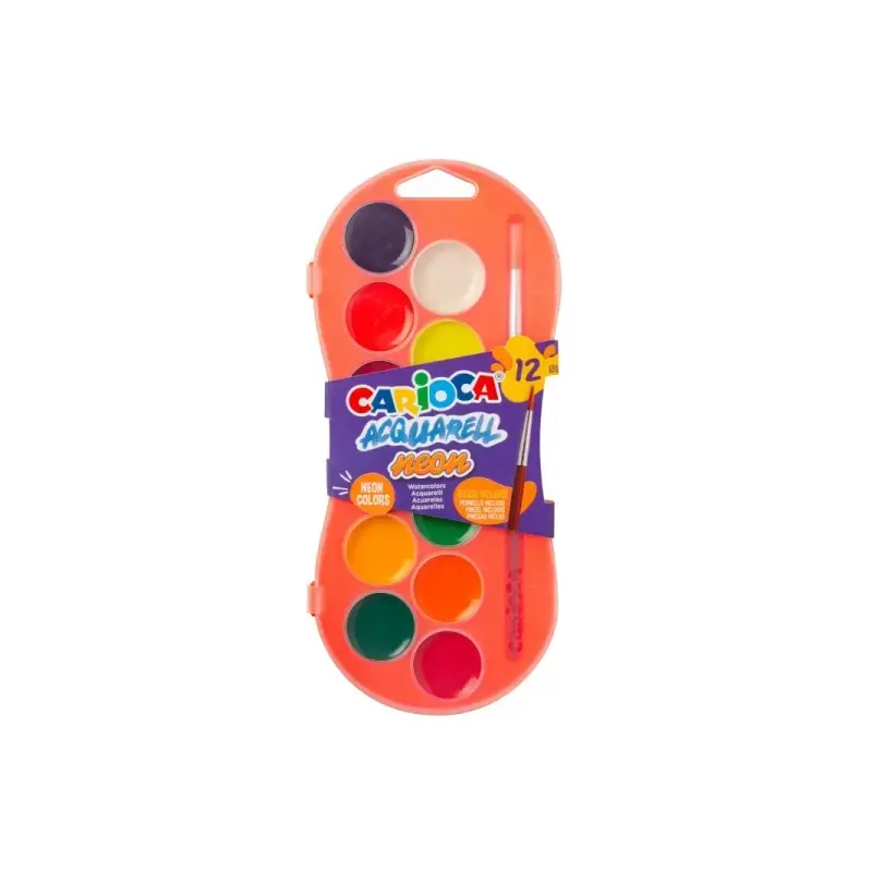 Carioca Acuarell Neon Pack de 12 Acuarelas en Pastillas de Ø 30mm - Brillantes - Facilmente Mezclables - Colores Neon Surtidos |