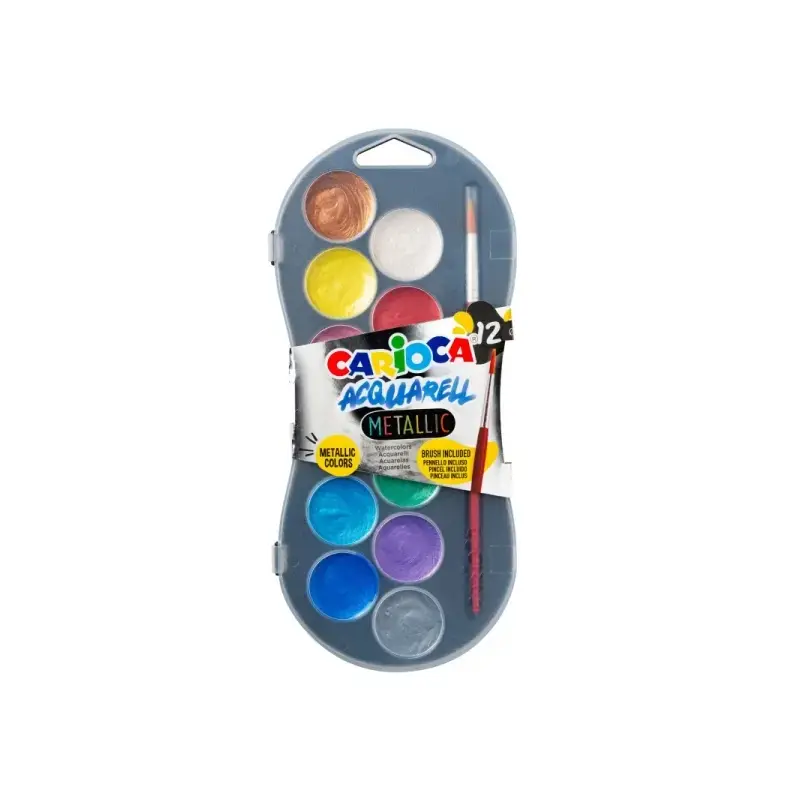 Carioca Acuarell Metallic Pack de 12 Acuarelas en Pastillas de Ø 30mm - Brillantes - Facilmente Mezclables - Colores Metallic Su