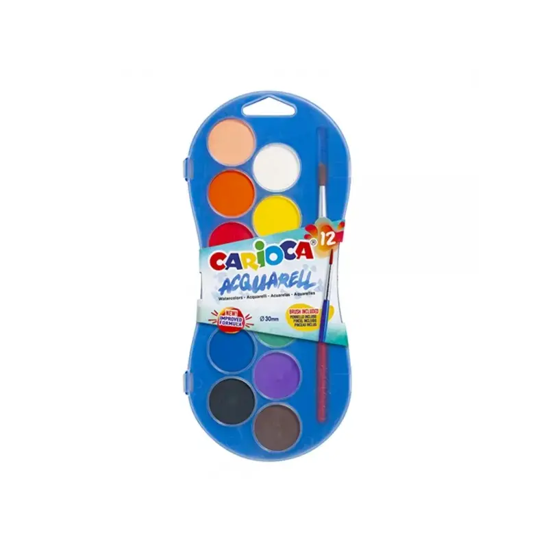 Carioca Acuarell Pack de 12 Acuarelas en Pastillas de Ø 30mm - Brillantes - Facilmente Mezclables - Colores Surtidos | Ahorro Im