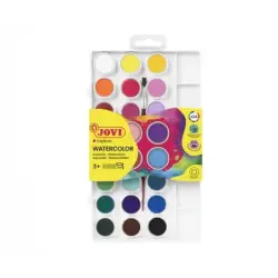 Jovi Pack de 24 Acuarelas en Pastilla 22mm + Pincel - Brillantes - Facilmente Mezclables - Colores Surtidos | Ahorro Imprimiendo