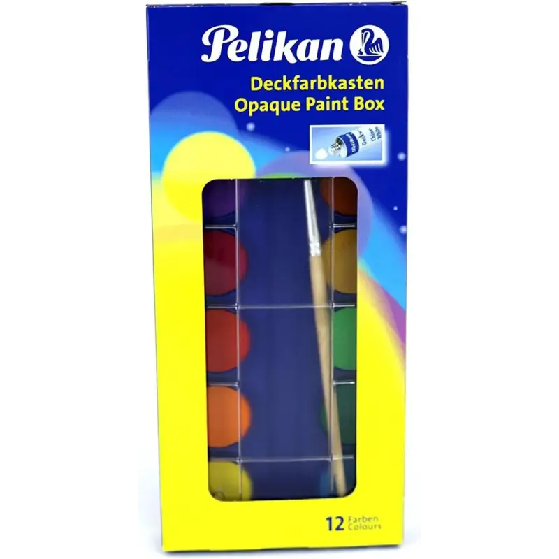 Pelikan Acuarelas Escolares - 12 Colores - Acuarela Escolar F355 - Caja de 12 Colores + 1 Pincel - Faciles de Diluir - Resistent