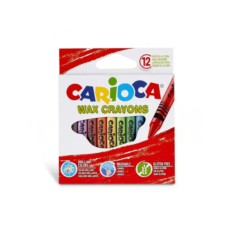 Carioca Pack de 12 Ceras de Colores - Lavables - Cuerpo de Ø 8mm - Colores Surtidos | Ahorro Imprimiendo