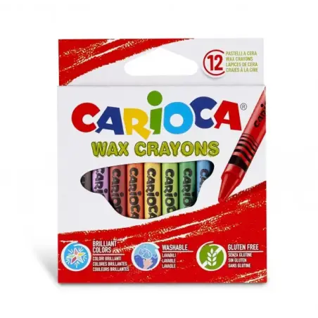 Carioca Pack de 12 Ceras de Colores - Lavables - Cuerpo de Ø 8mm - Colores Surtidos | Ahorro Imprimiendo