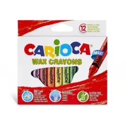 Carioca Maxi Pack de 12 Ceras - Colores Brillantes - Lavables - Cuerpo de Ø 12mm - Color Varios | Ahorro Imprimiendo