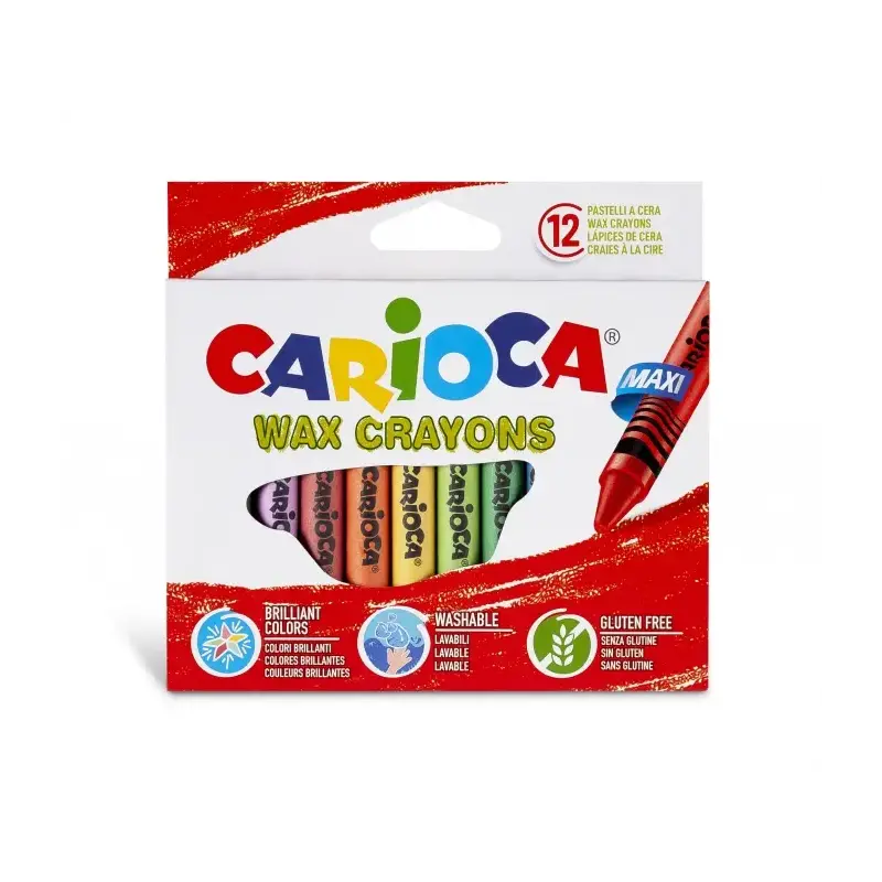 Carioca Maxi Pack de 12 Ceras - Colores Brillantes - Lavables - Cuerpo de Ø 12mm - Color Varios | Ahorro Imprimiendo