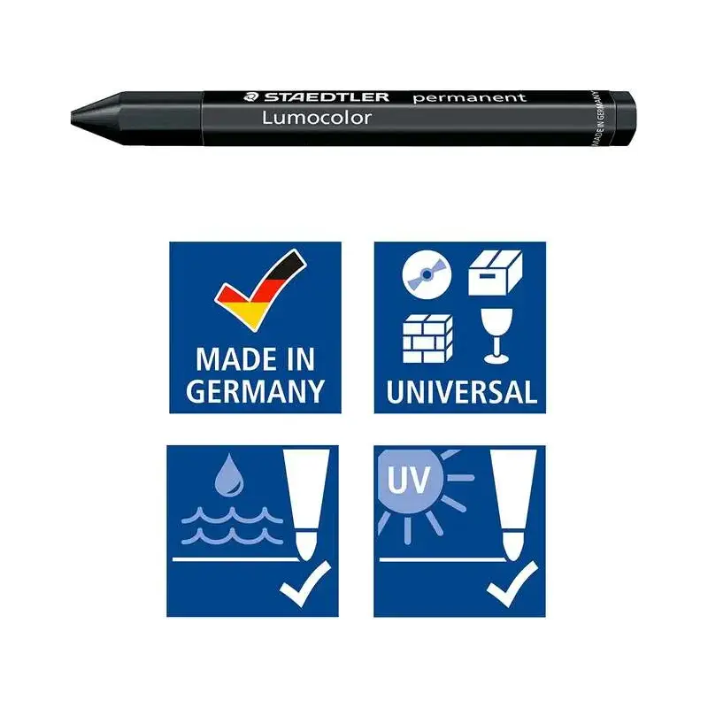 Staedtler Lumocolor Permanent Omnigraph 236 Cera Permanente Hexagonal - Resistente al Agua - Diametro 12mm Aprox - Color Negro |