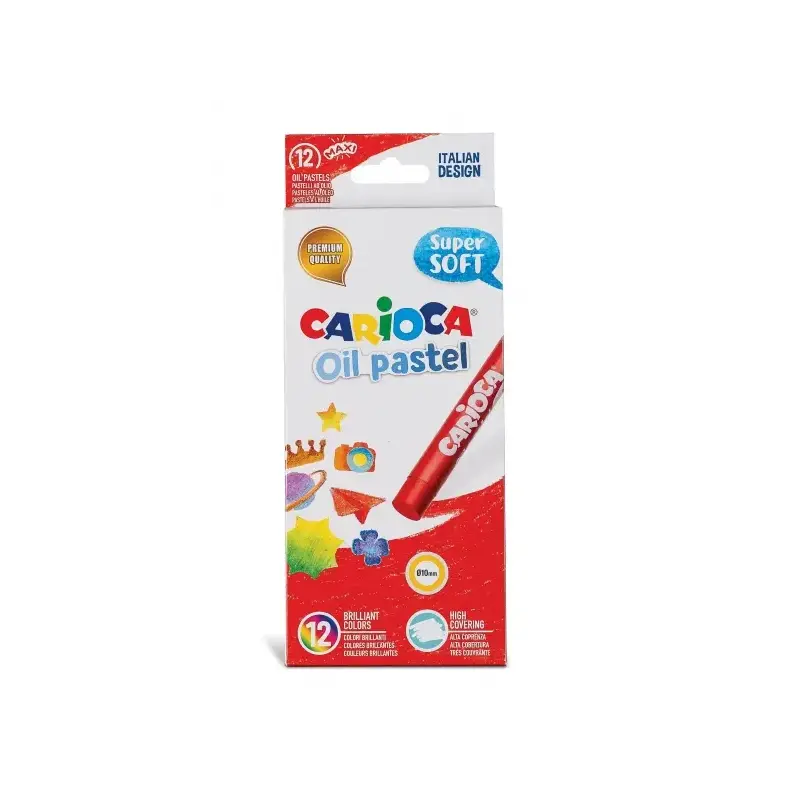 Carioca Pack de 12 Pasteles al Oleo - Maxi Cuerpo Ø 10mm - Lavables - Resistentes a la Luz - Faciles de Mezclar - Uso en Papel,