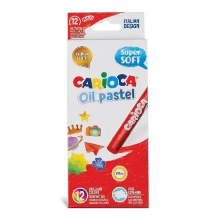 Carioca Pack de 12 Pasteles al Oleo - Maxi Cuerpo Ø 10mm - Lavables - Resistentes a la Luz - Faciles de Mezclar - Uso en Papel,