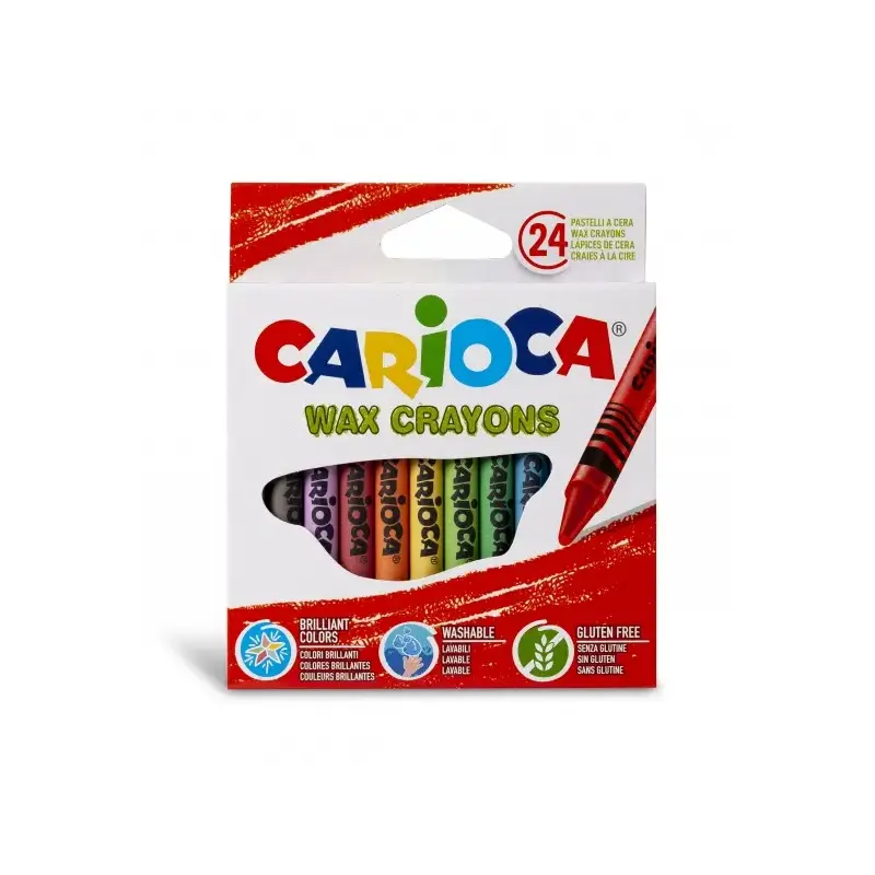 Carioca Pack de 24 Ceras de Colores - Lavables - Cuerpo de Ø 8mm - Colores Surtidos | Ahorro Imprimiendo