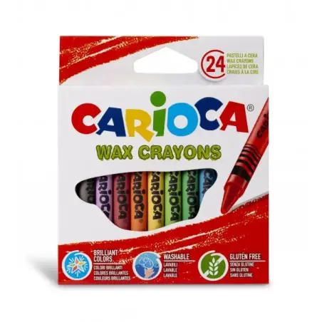 Carioca Pack de 24 Ceras de Colores - Lavables - Cuerpo de Ø 8mm - Colores Surtidos | Ahorro Imprimiendo