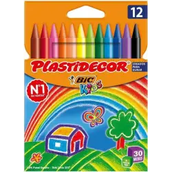 Bic Kids Plastidecor Caja de 12 Lapices de Cera - Extraresistentes - Facil de Sacar Punta - No Mancha | Ahorro Imprimiendo