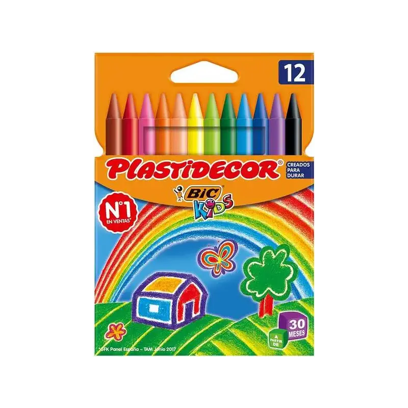 Bic Kids Plastidecor Caja de 12 Lapices de Cera - Extraresistentes - Facil de Sacar Punta - No Mancha | Ahorro Imprimiendo