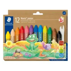 Staedtler Noris Junior Pack de 12 Ceras de Colores Extragruesas - Forma Hexagonal - Colores Surtidos | Ahorro Imprimiendo