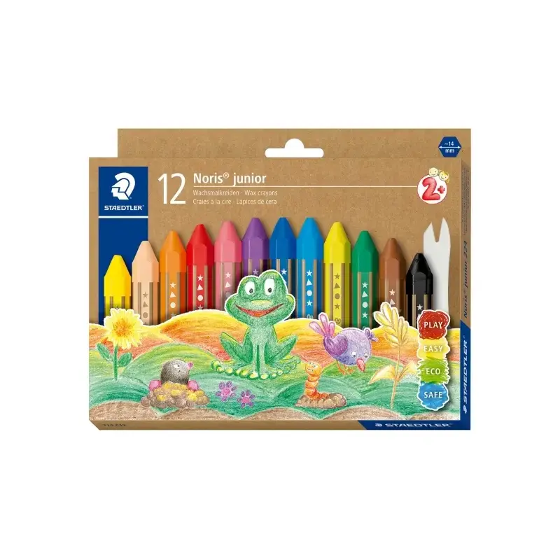 Staedtler Noris Junior Pack de 12 Ceras de Colores Extragruesas - Forma Hexagonal - Colores Surtidos | Ahorro Imprimiendo