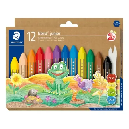 Staedtler Noris Junior Pack de 12 Ceras de Colores Extragruesas - Forma Hexagonal - Colores Surtidos | Ahorro Imprimiendo