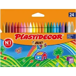 Bic Kids Plastidecor Caja de 24 Lapices de Cera - Extraresistentes - Facil de Sacar Punta - No Mancha | Ahorro Imprimiendo