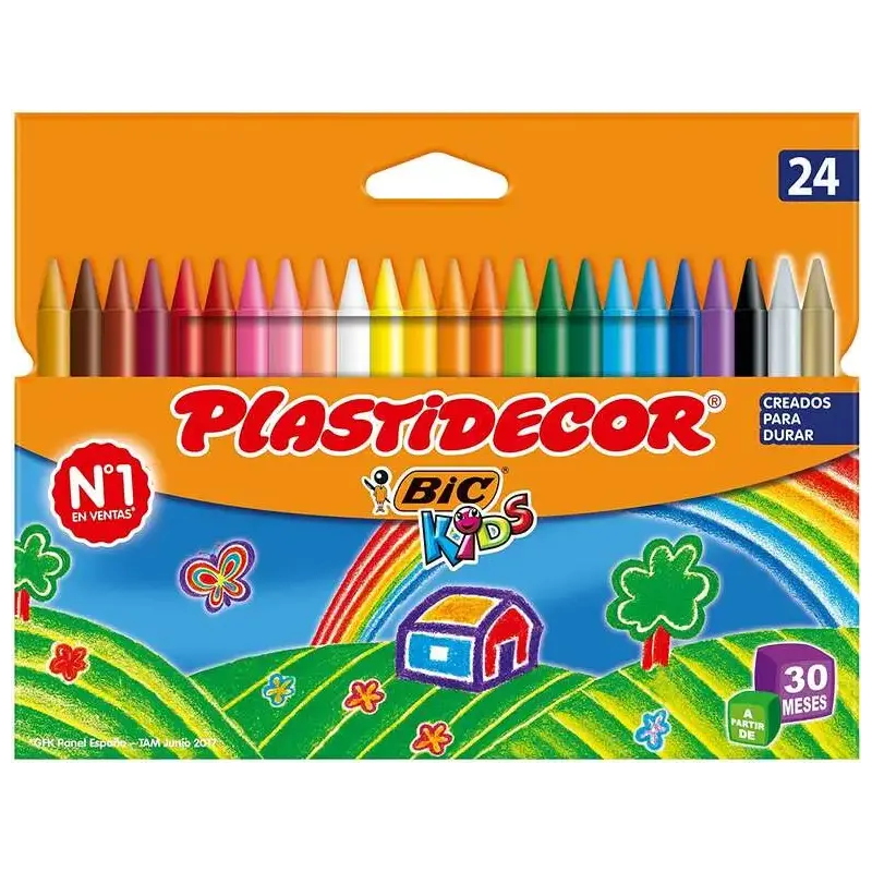 Bic Kids Plastidecor Caja de 24 Lapices de Cera - Extraresistentes - Facil de Sacar Punta - No Mancha | Ahorro Imprimiendo