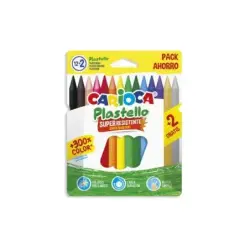 Carioca Plastello Pack de 12+2 Plasticeras - Extra Limpias - No Dejan Color en las Manos - Faciles de Afilar - Colores Surtidos