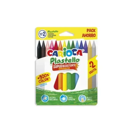 Carioca Plastello Pack de 12+2 Plasticeras - Extra Limpias - No Dejan Color en las Manos - Faciles de Afilar - Colores Surtidos