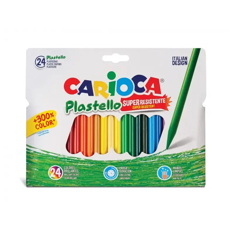 Carioca Plastello Pack de 24 Plasticeras Extra Limpias - No Dejan Color en las Manos - Duran Tres Veces Mas - Colores Brillantes