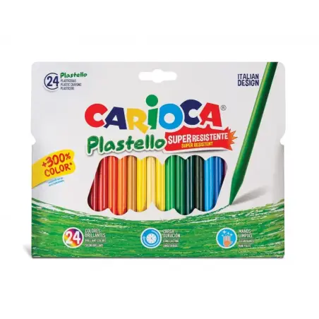 Carioca Plastello Pack de 24 Plasticeras Extra Limpias - No Dejan Color en las Manos - Duran Tres Veces Mas - Colores Brillantes