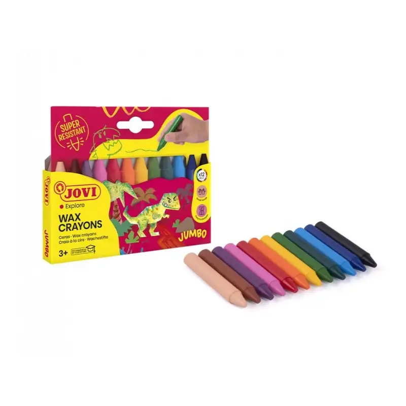 Jovi Jumbo Estuche de 12 Ceras Redondeadas - Resistentes - No Manchan - Colores Surtidos | Ahorro Imprimiendo