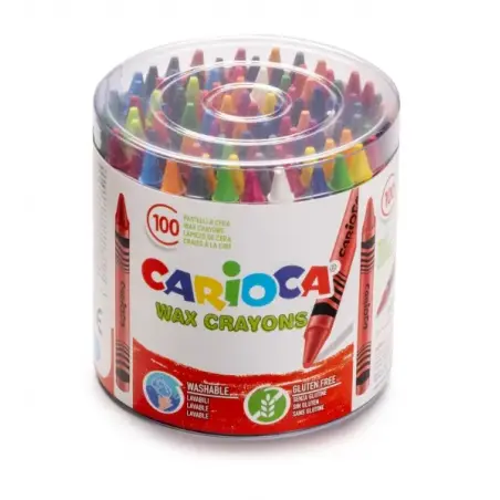 Carioca Pack de 100 Ceras Pastel - Colores Brillantes - Lavables - Cuerpo de Ø 8mm - Color Varios | Ahorro Imprimiendo